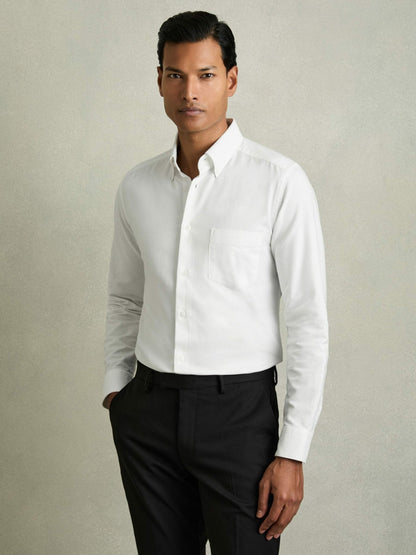 Slim-Fit Button-Down Collar Cotton Oxford Shirt in White | Reiss Men New