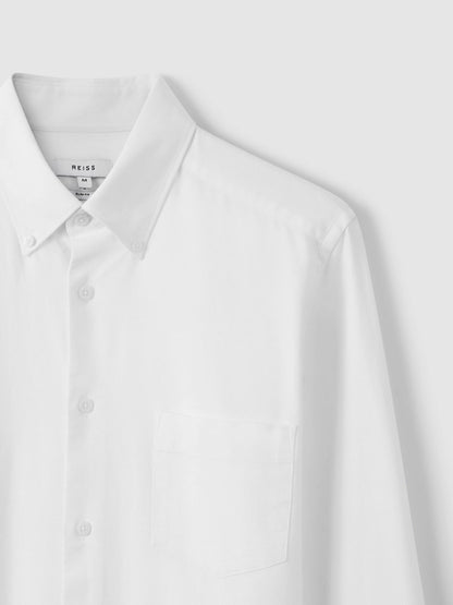 Slim-Fit Button-Down Collar Cotton Oxford Shirt in White | Reiss Men New