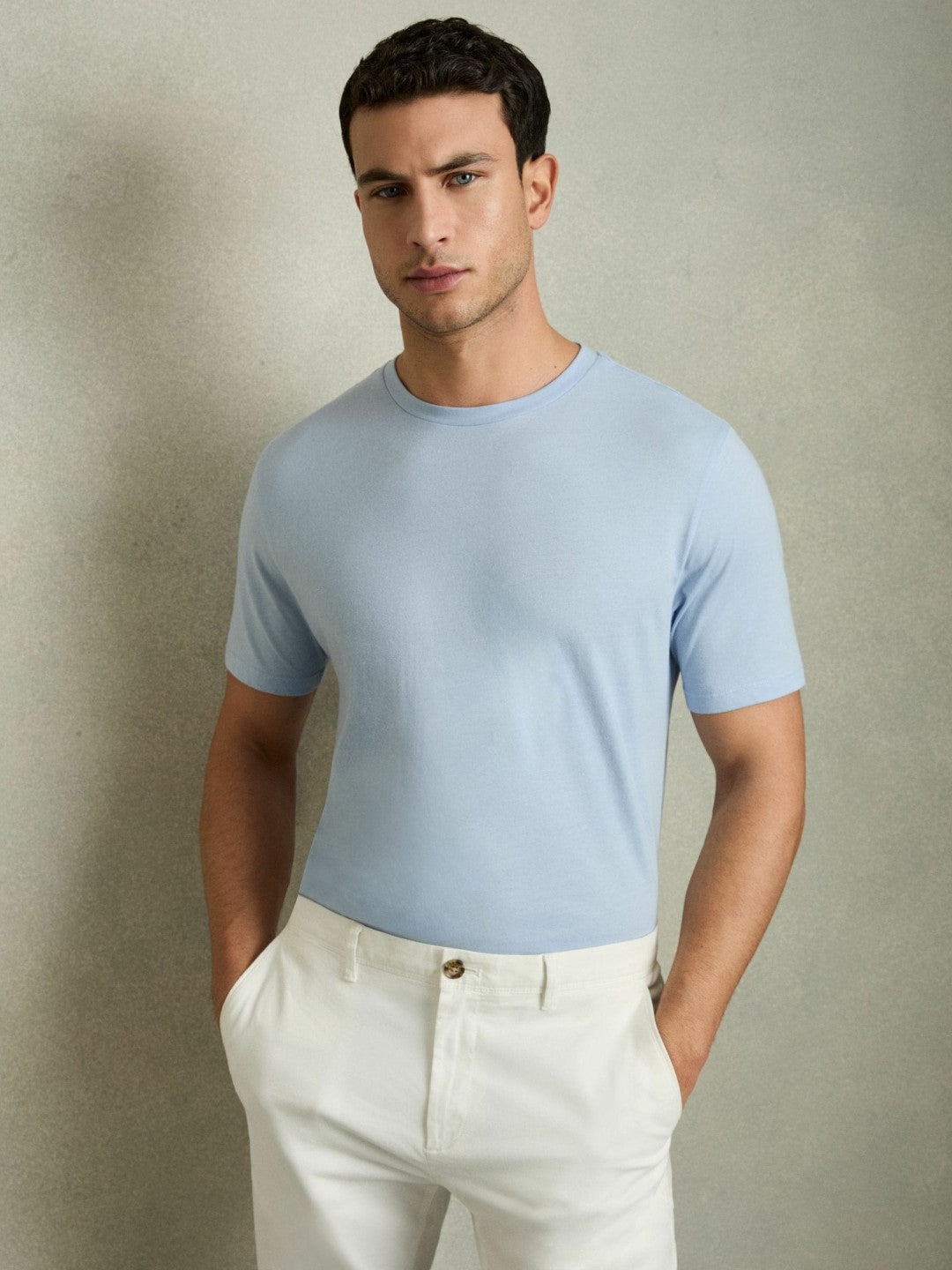 Cotton Crew Neck T-Shirt in Soft Blue | Reiss Men New