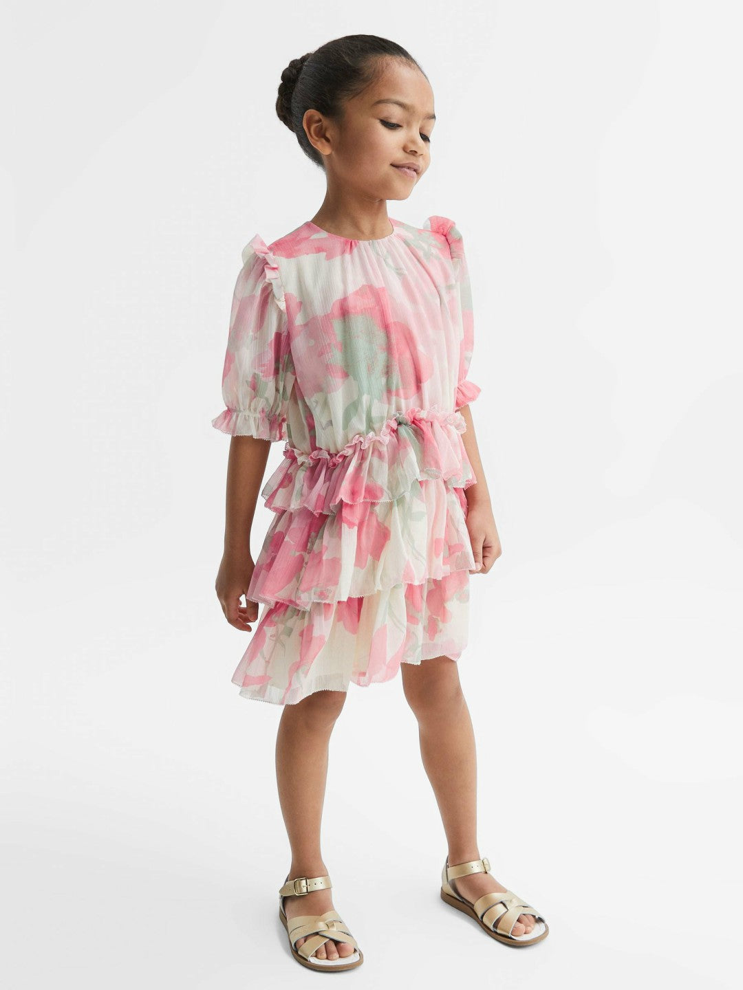 4-9 yrs Printed Tiered Dress in Pink Print | Reiss Children & Baby Best Seller