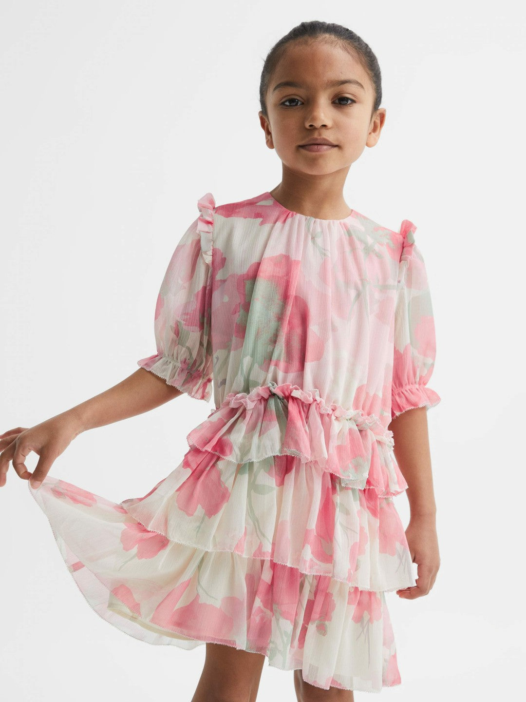 4-9 yrs Printed Tiered Dress in Pink Print | Reiss Children & Baby Best Seller