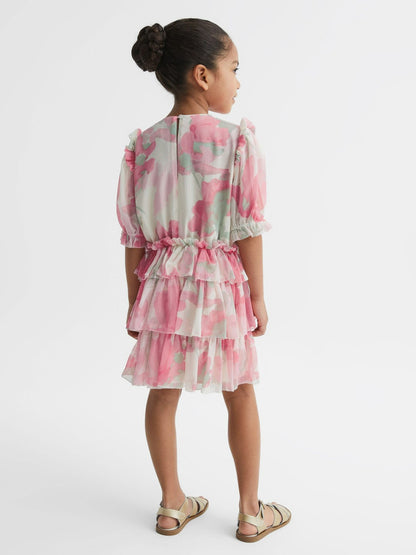 4-9 yrs Printed Tiered Dress in Pink Print | Reiss Children & Baby Best Seller