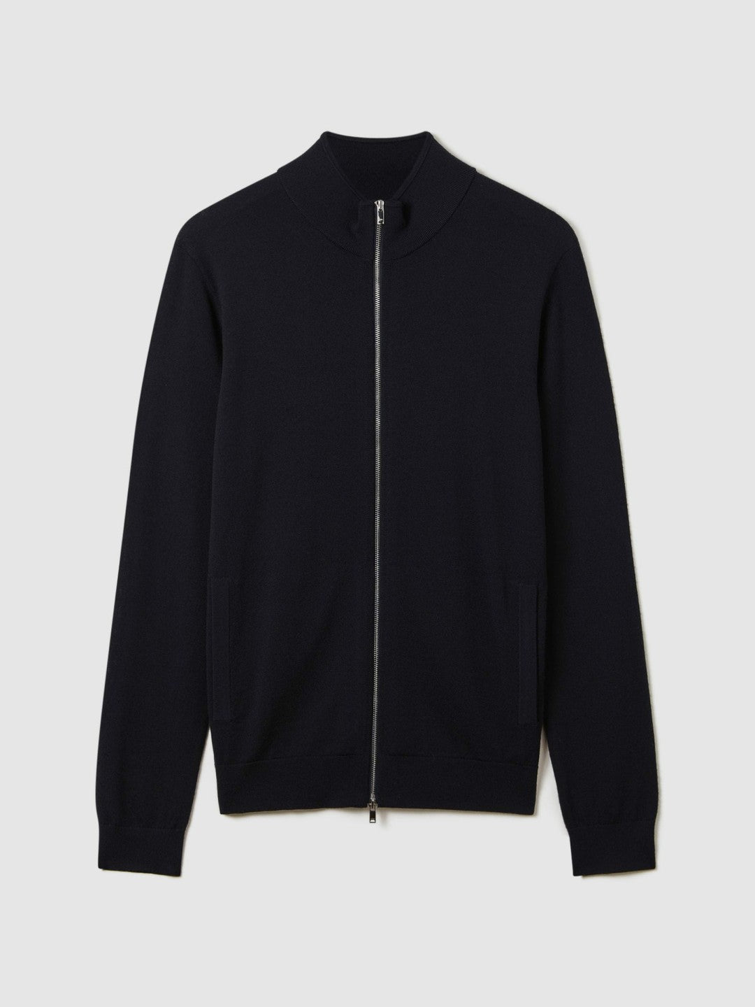 Merino Wool Zip-Through Cardigan in Navy | Reiss Men Trending