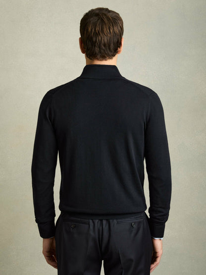 Merino Wool Zip-Through Cardigan in Navy | Reiss Men Trending