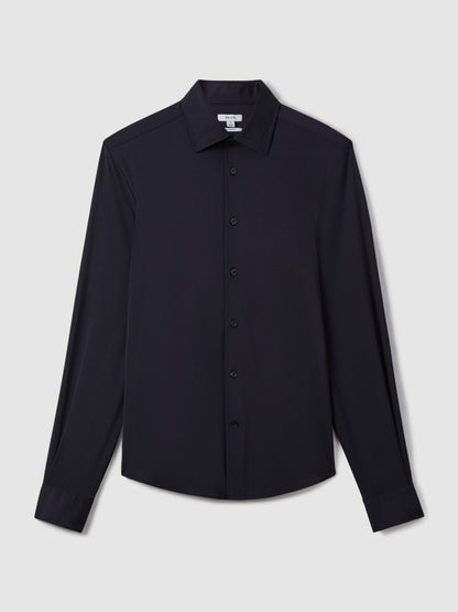 Regular Fit Button-Through Travel Shirt in Navy | Reiss Men Popular