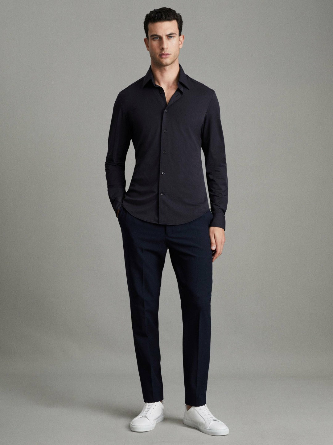Regular Fit Button-Through Travel Shirt in Navy | Reiss Men Popular