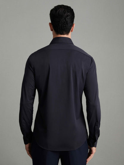 Regular Fit Button-Through Travel Shirt in Navy | Reiss Men Popular