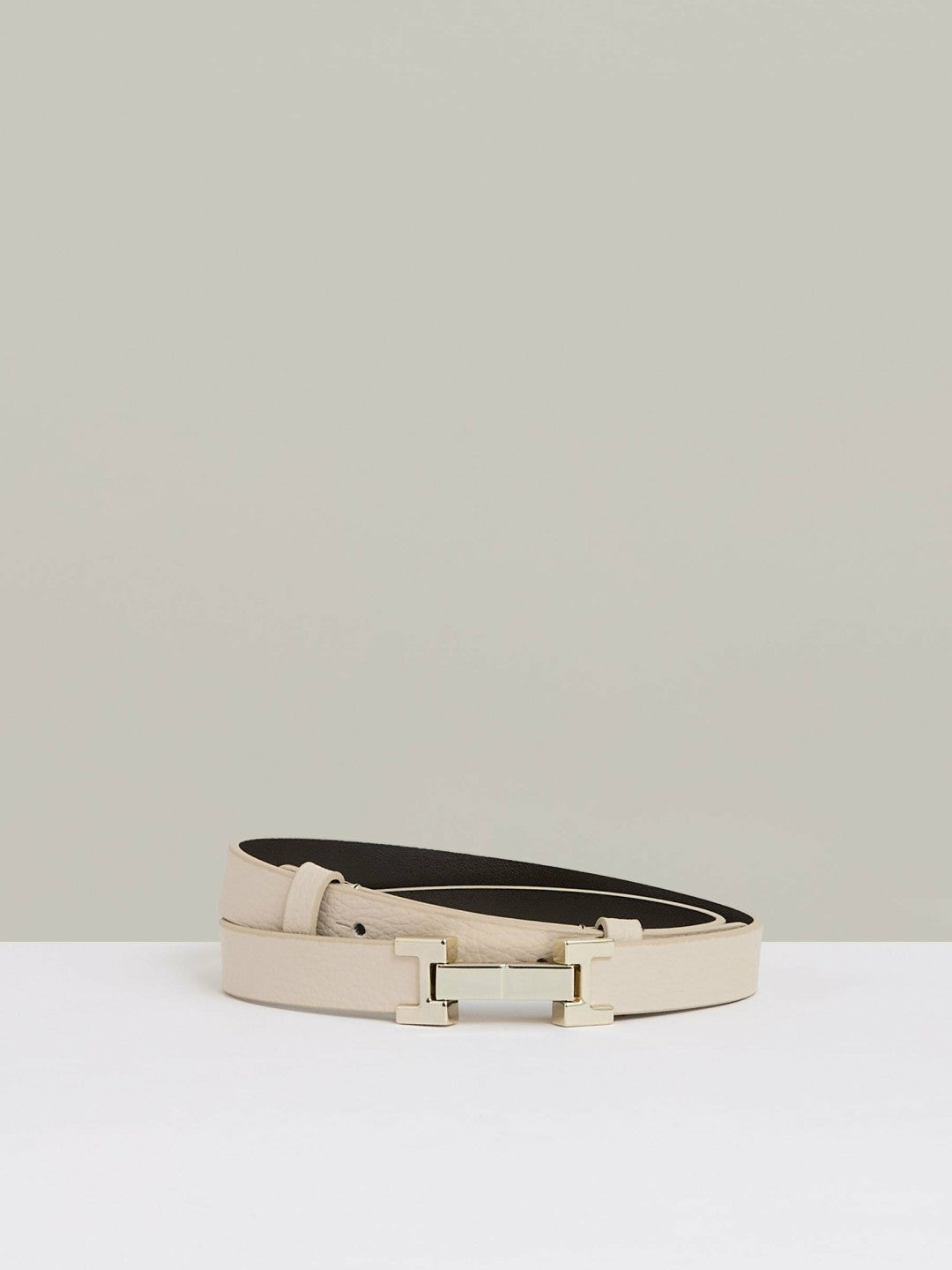 Leather Square Hinge Belt in Stone | Reiss Women Featured