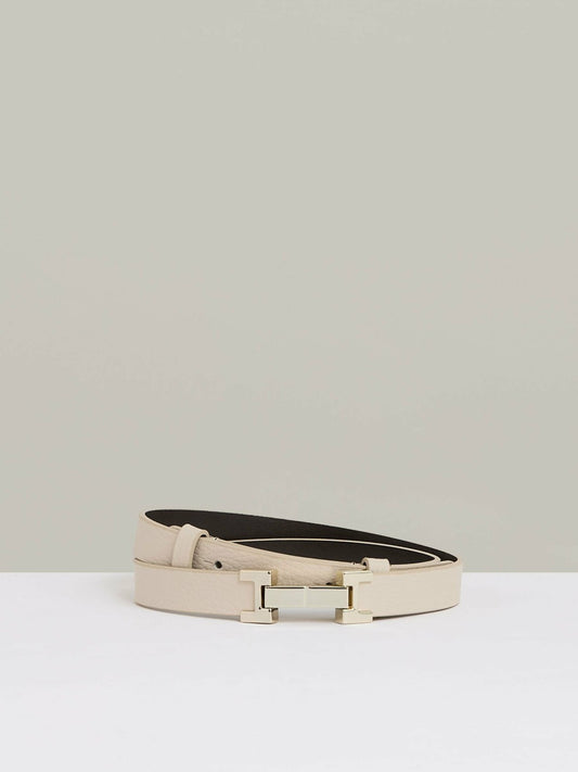 Leather Square Hinge Belt in Stone | Reiss Women Featured