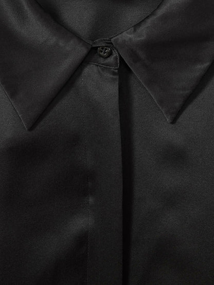 Petite Silk Double-Cuff Button-Through Shirt in Black | Reiss Women Exclusive