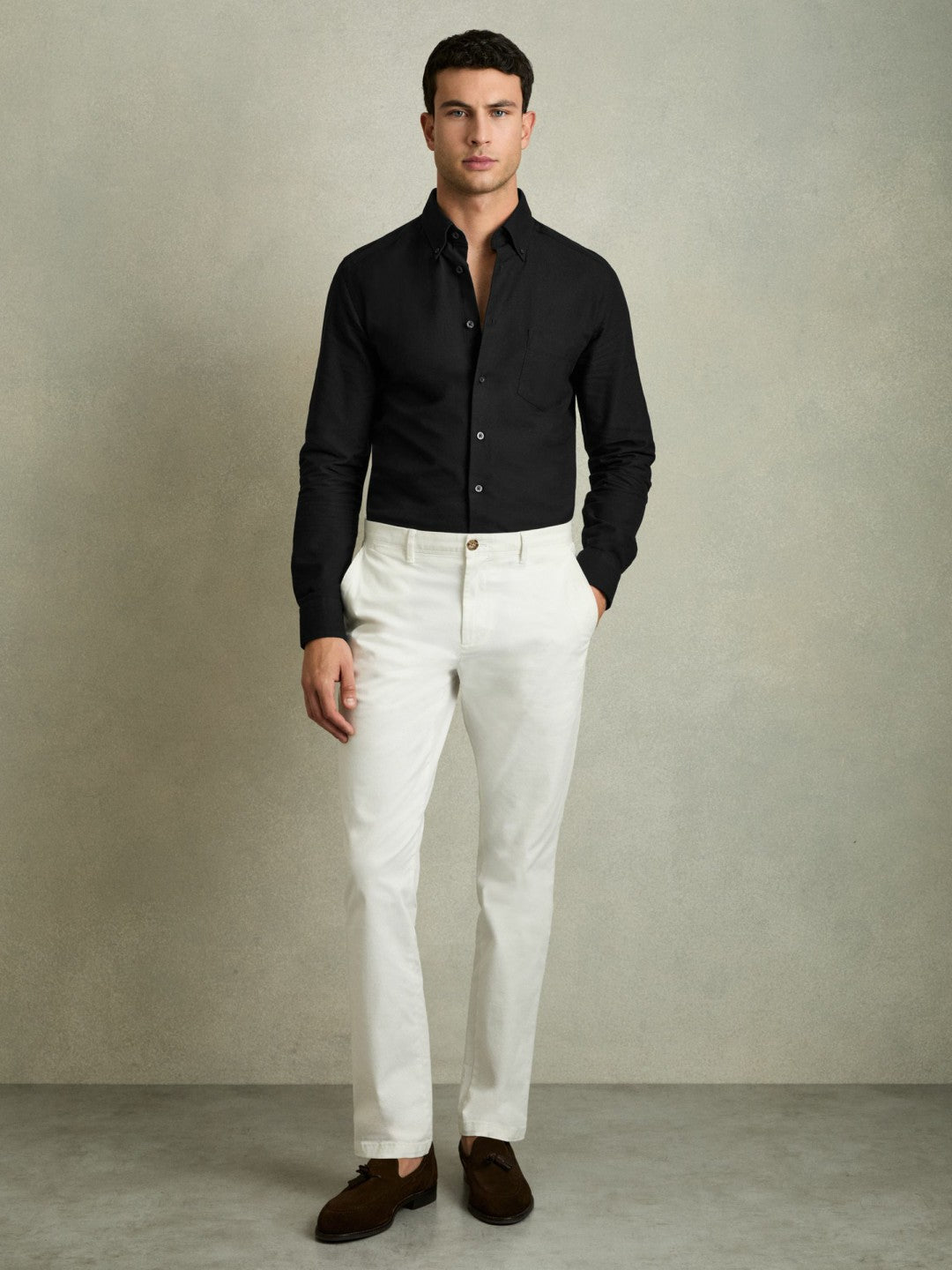 Slim-Fit Button-Down Collar Cotton Oxford Shirt in Black | Reiss Men Trending