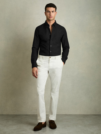 Slim-Fit Button-Down Collar Cotton Oxford Shirt in Black | Reiss Men Trending