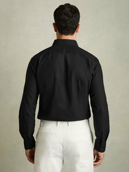 Slim-Fit Button-Down Collar Cotton Oxford Shirt in Black | Reiss Men Trending