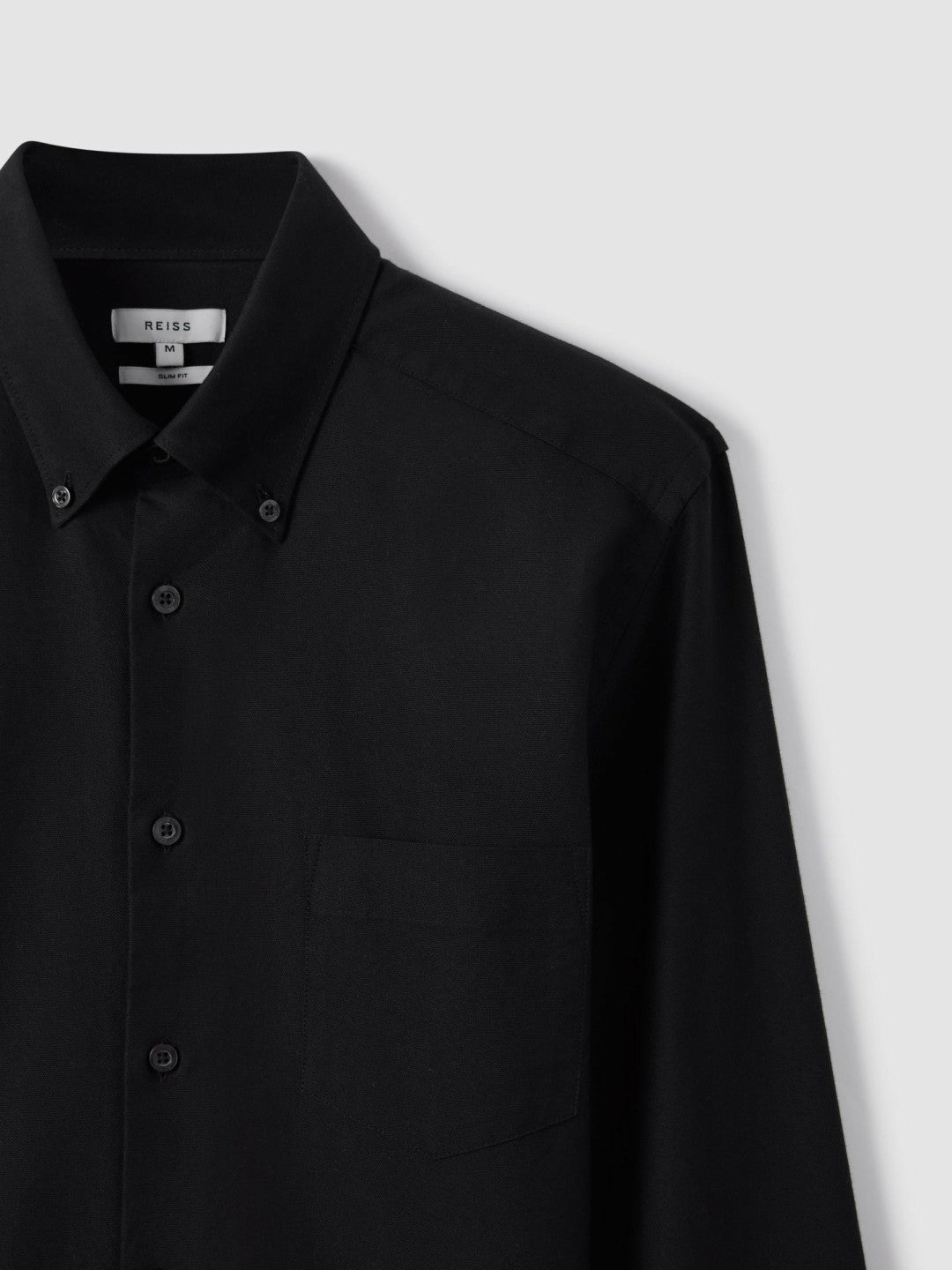 Slim-Fit Button-Down Collar Cotton Oxford Shirt in Black | Reiss Men Trending