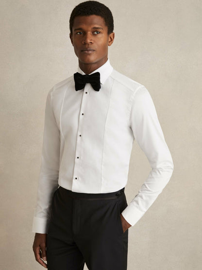 Slim Fit Cotton Marcella Tuxedo Shirt in White | Reiss Men Featured