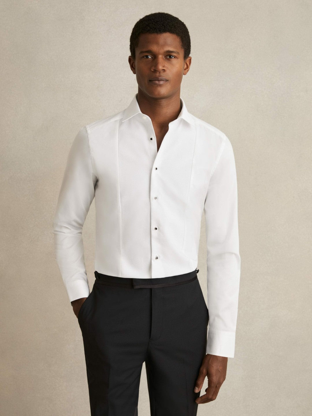 Slim Fit Cotton Marcella Tuxedo Shirt in White | Reiss Men Featured