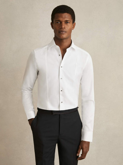 Slim Fit Cotton Marcella Tuxedo Shirt in White | Reiss Men Featured