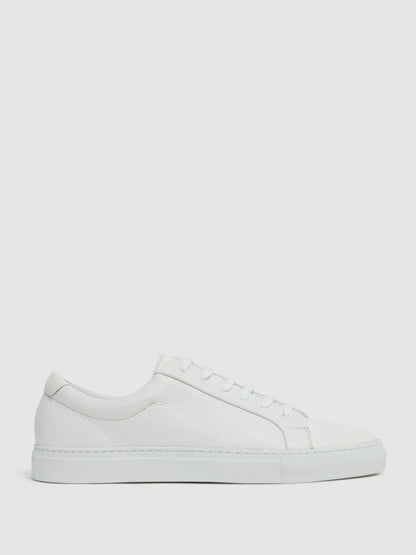Tumbled-Leather Low-Top Trainers in White | Reiss Men New