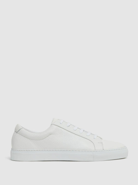 Tumbled-Leather Low-Top Trainers in White | Reiss Men New