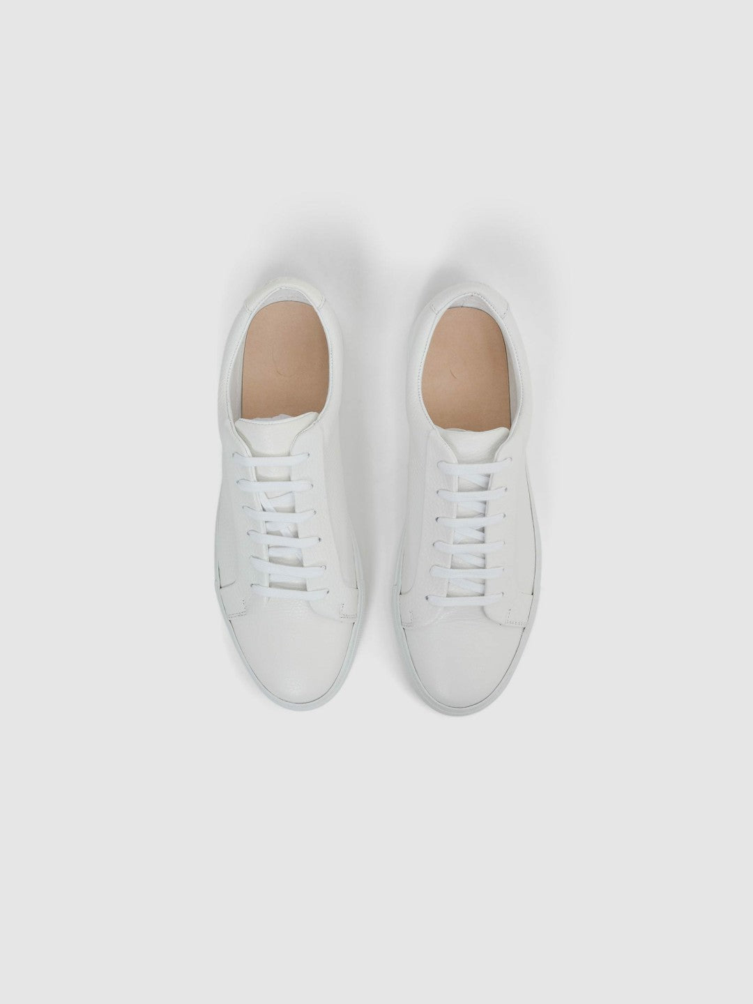 Tumbled-Leather Low-Top Trainers in White | Reiss Men New