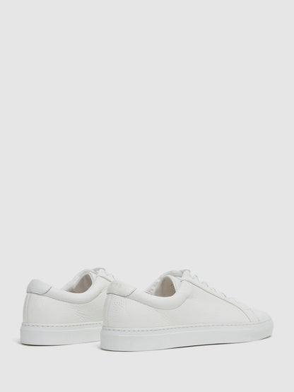 Tumbled-Leather Low-Top Trainers in White | Reiss Men New