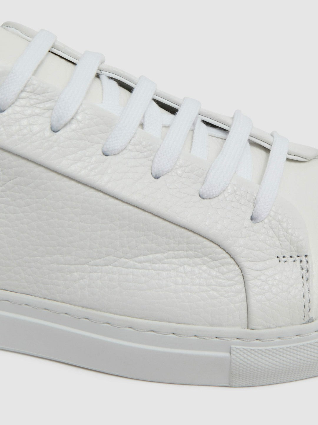 Tumbled-Leather Low-Top Trainers in White | Reiss Men New