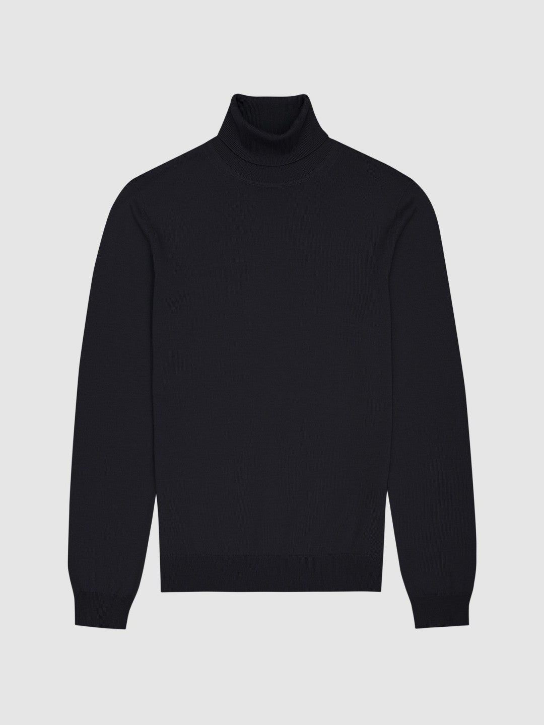 Slim Fit Merino Wool Roll Neck Jumper in Navy | Reiss Men Trending