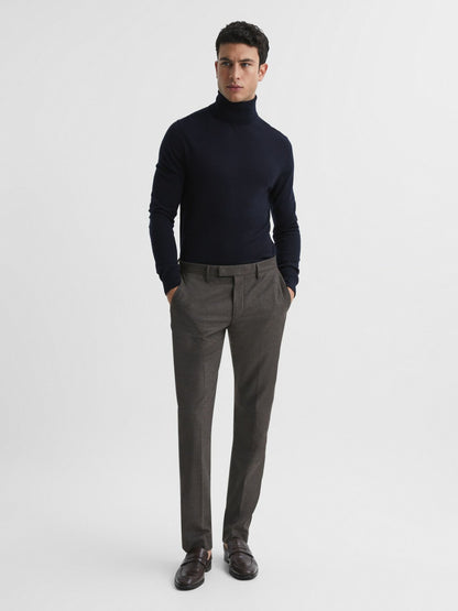 Slim Fit Merino Wool Roll Neck Jumper in Navy | Reiss Men Trending