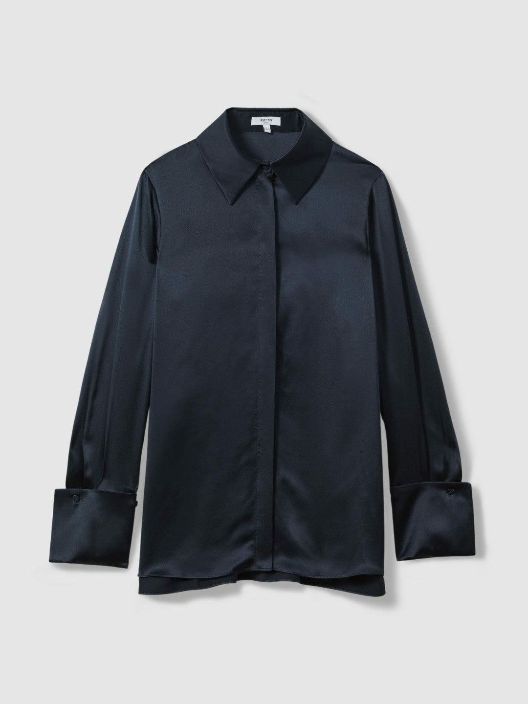 Silk Double-Cuff Button-Through Shirt in Navy | Reiss Women Best Seller