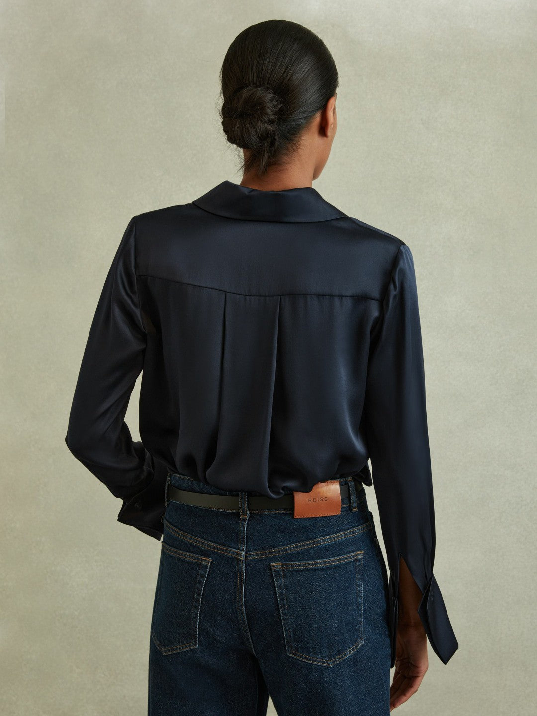 Silk Double-Cuff Button-Through Shirt in Navy | Reiss Women Best Seller