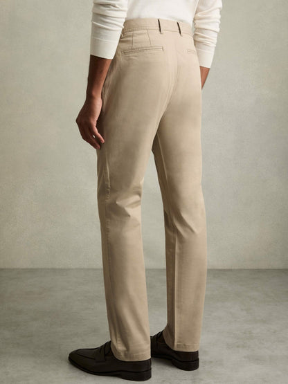 Slim Fit Washed Cotton Blend Chinos in Stone | Reiss Men New