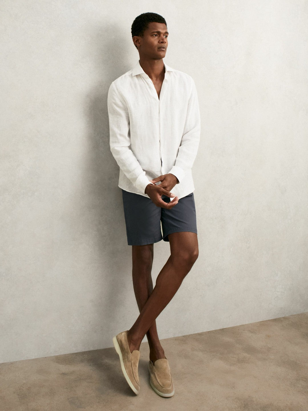 Cotton Chino Shorts with Stretch in Airforce Blue | Reiss Men Best Seller