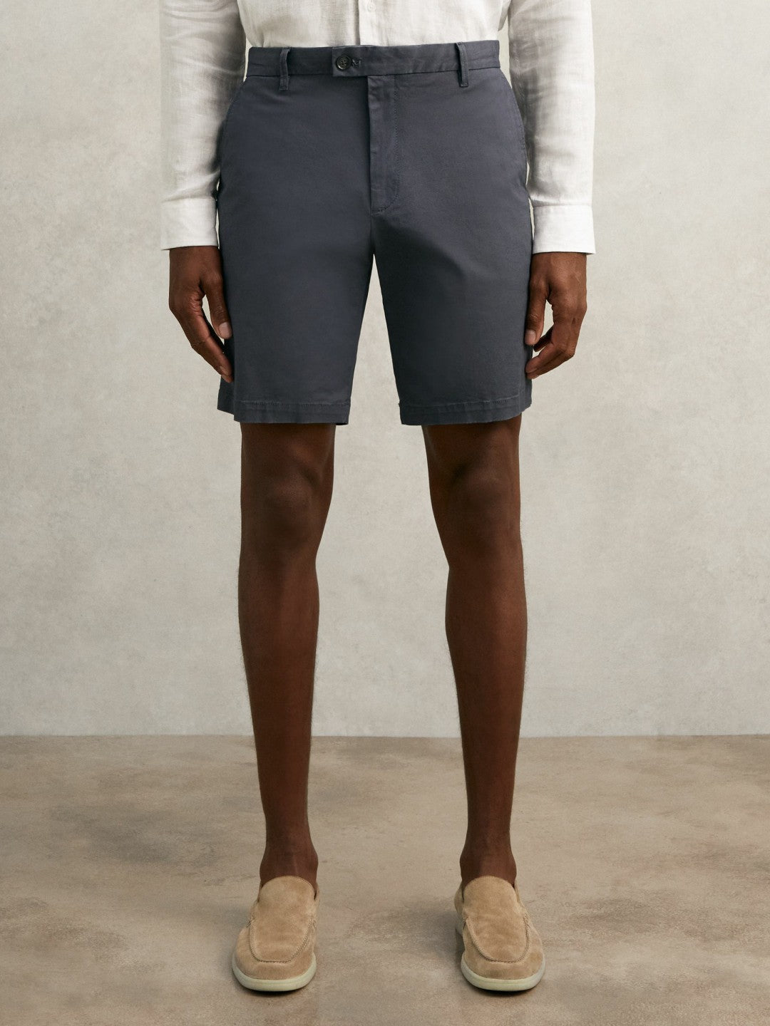 Cotton Chino Shorts with Stretch in Airforce Blue | Reiss Men Best Seller