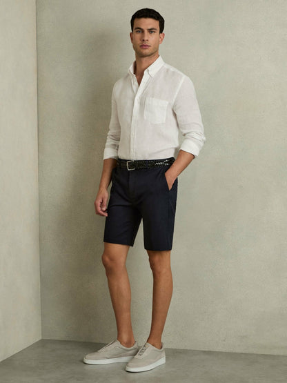 Cotton Chino Shorts with Stretch in Navy | Reiss Men Signature