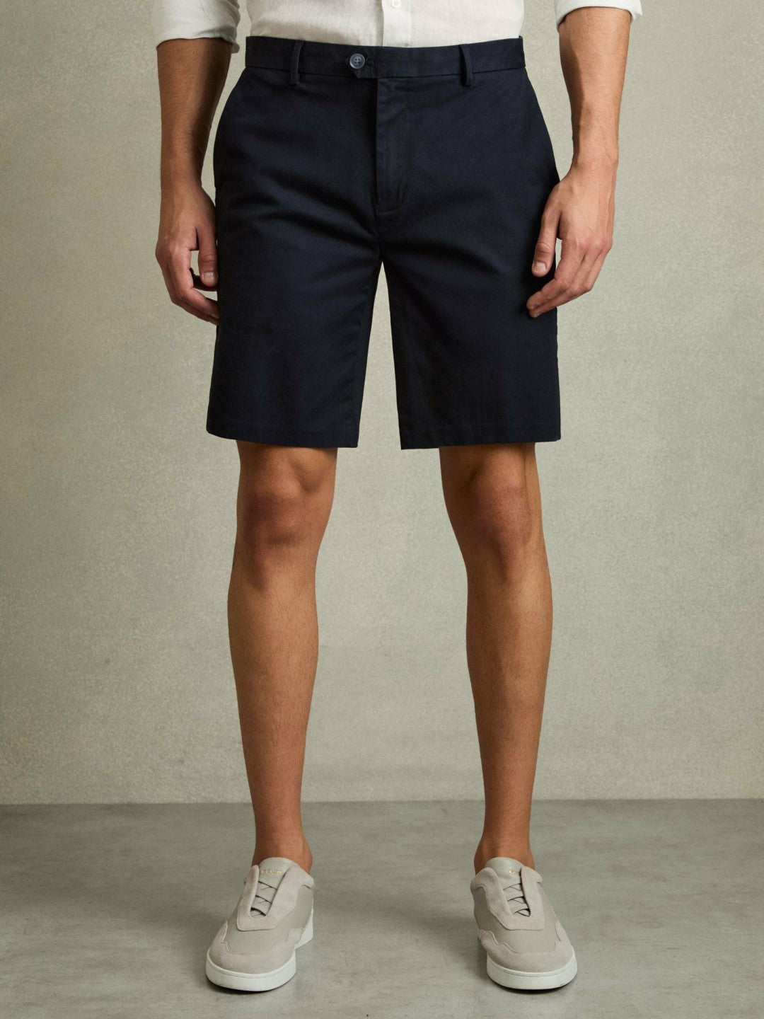 Cotton Chino Shorts with Stretch in Navy | Reiss Men Signature