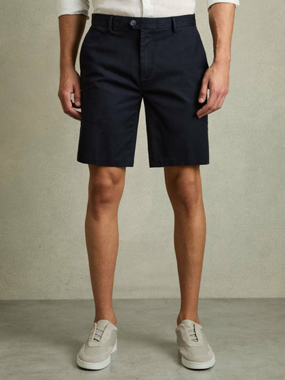 Cotton Chino Shorts with Stretch in Navy | Reiss Men Signature