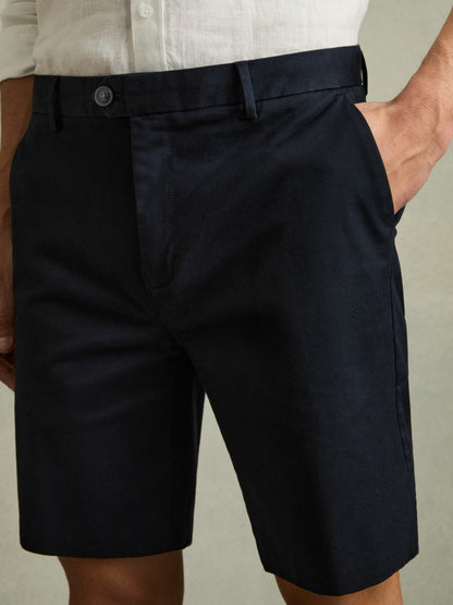 Cotton Chino Shorts with Stretch in Navy | Reiss Men Signature
