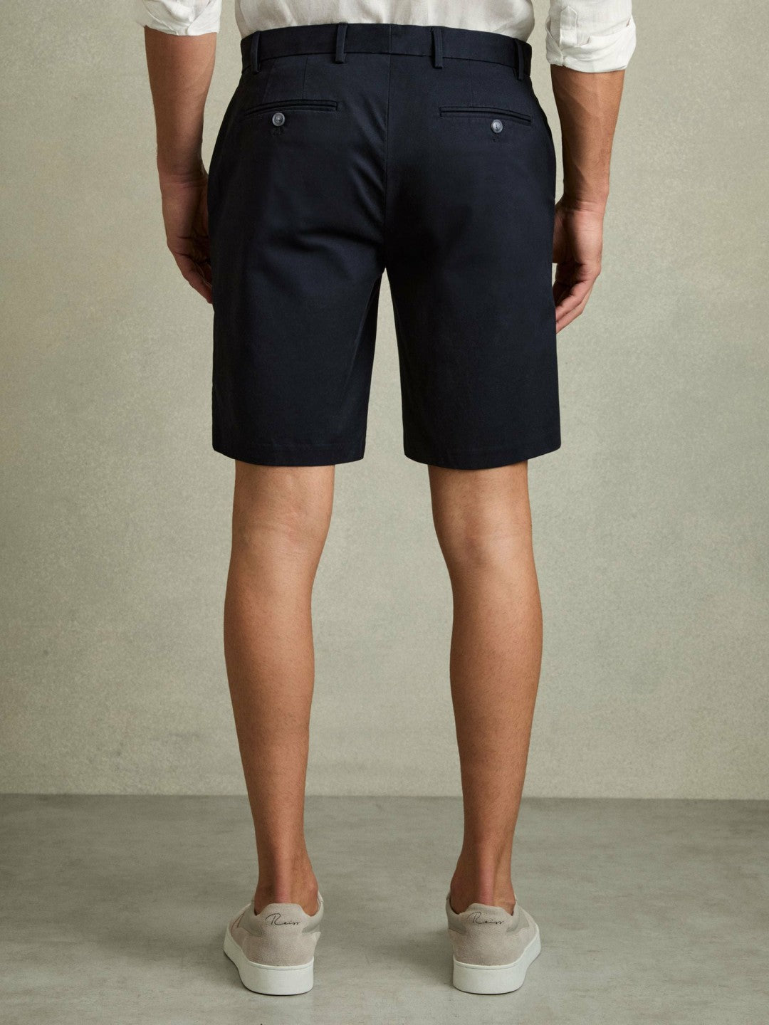 Cotton Chino Shorts with Stretch in Navy | Reiss Men Signature