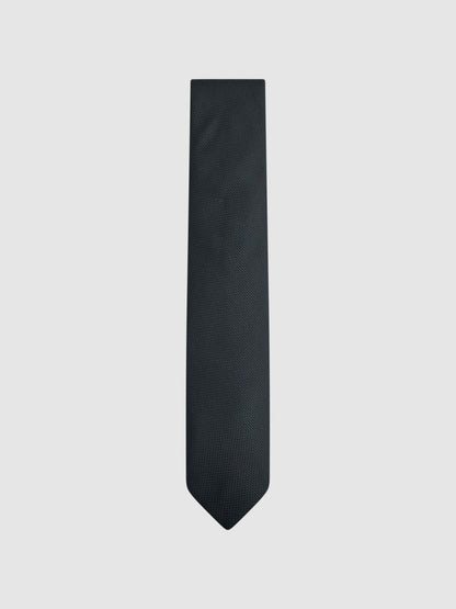 Textured Silk Blend Tie in Navy | Reiss Men Signature