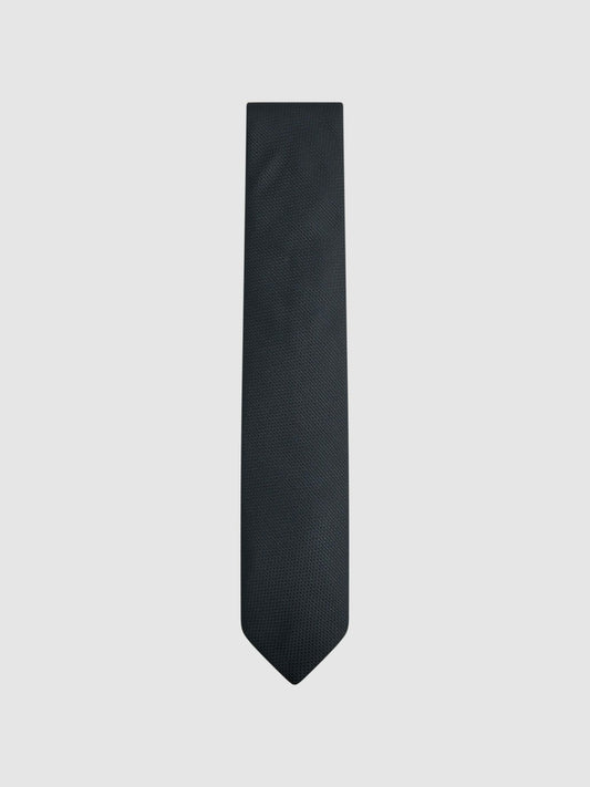 Textured Silk Blend Tie in Navy | Reiss Men Signature