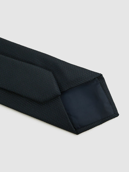 Textured Silk Blend Tie in Navy | Reiss Men Signature