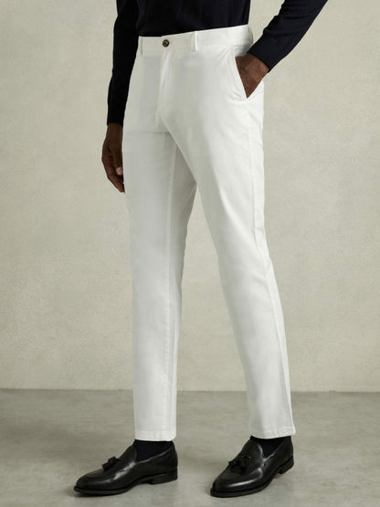 Slim Fit Washed Cotton Blend Chinos in White | Reiss Men Best Seller