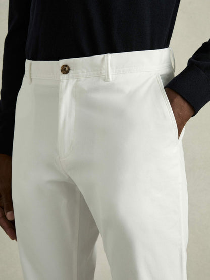 Slim Fit Washed Cotton Blend Chinos in White | Reiss Men Best Seller