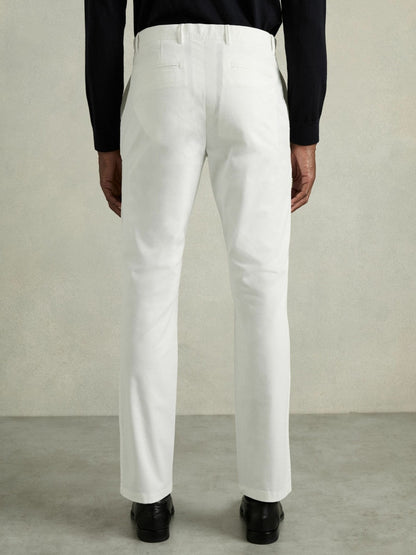 Slim Fit Washed Cotton Blend Chinos in White | Reiss Men Best Seller