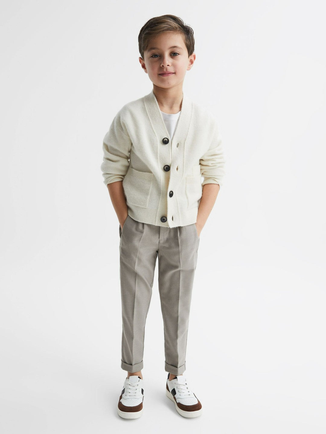 9-14 yrs Relaxed Elasticated Trousers with Turn-Ups in Taupe | Reiss Children & Baby Recommended
