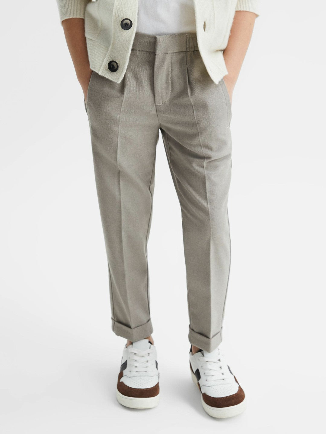9-14 yrs Relaxed Elasticated Trousers with Turn-Ups in Taupe | Reiss Children & Baby Recommended