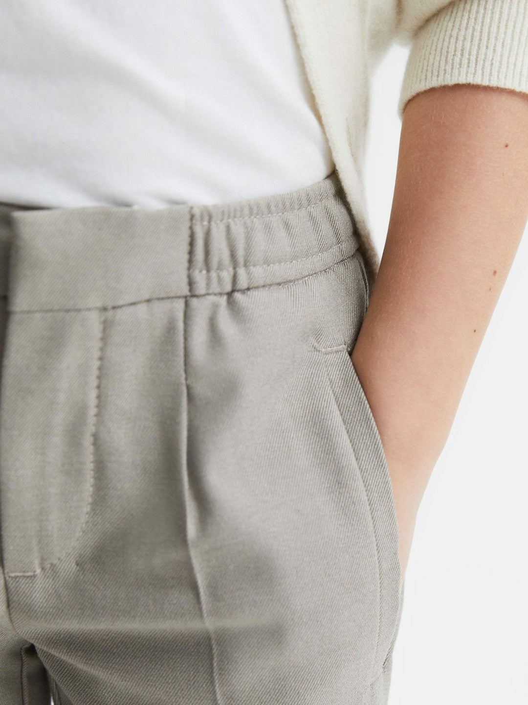 9-14 yrs Relaxed Elasticated Trousers with Turn-Ups in Taupe | Reiss Children & Baby Recommended