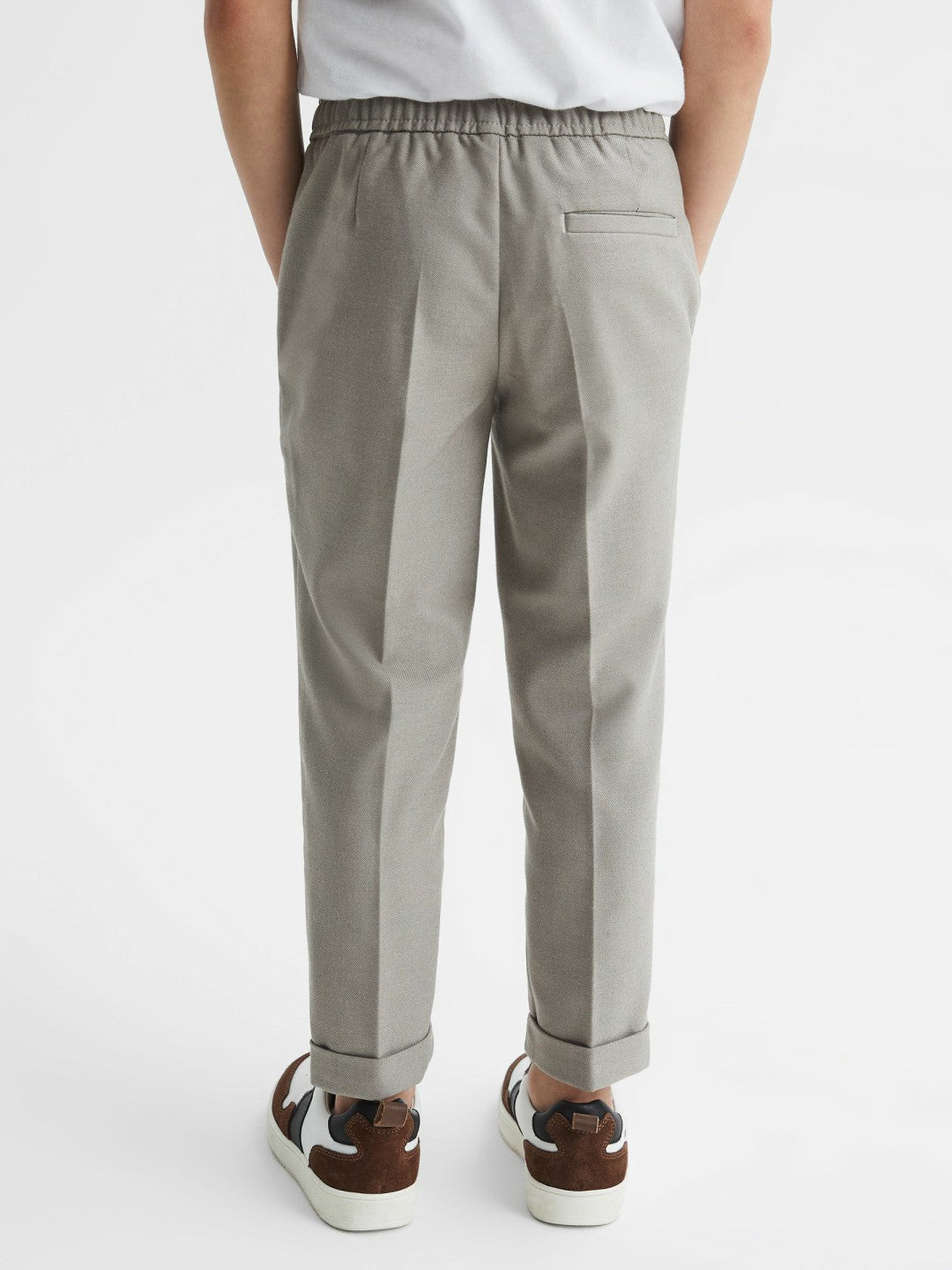 9-14 yrs Relaxed Elasticated Trousers with Turn-Ups in Taupe | Reiss Children & Baby Recommended