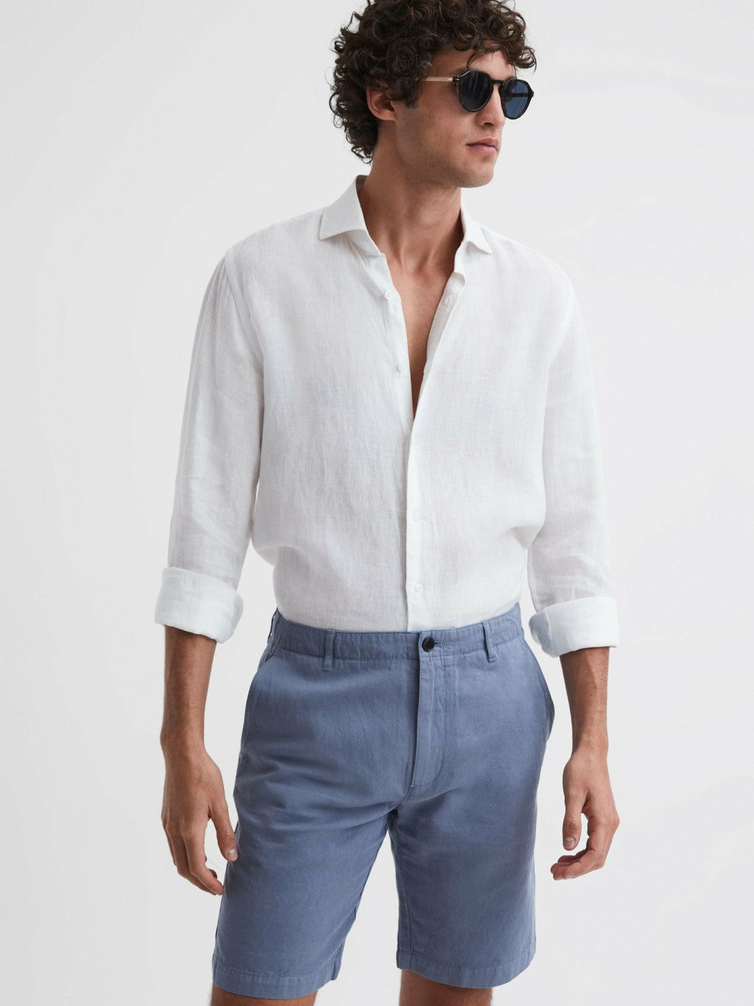 Cotton-Linen Blend Shorts in Airforce Blue | Reiss Men Signature