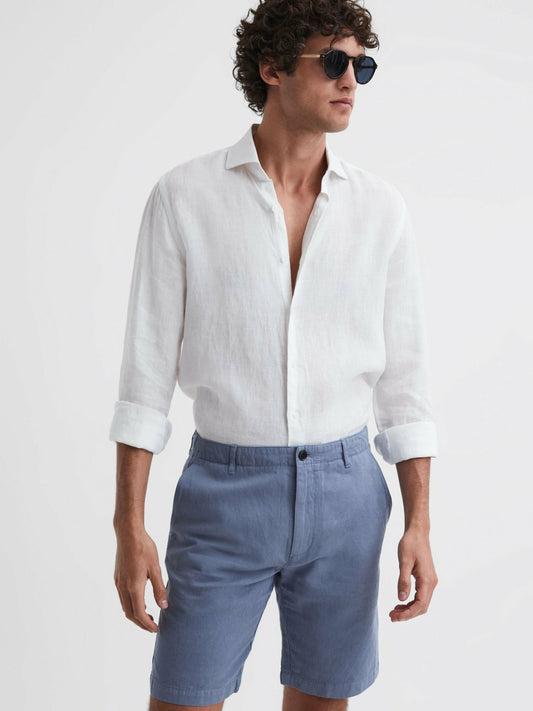 Cotton-Linen Blend Shorts in Airforce Blue | Reiss Men Signature